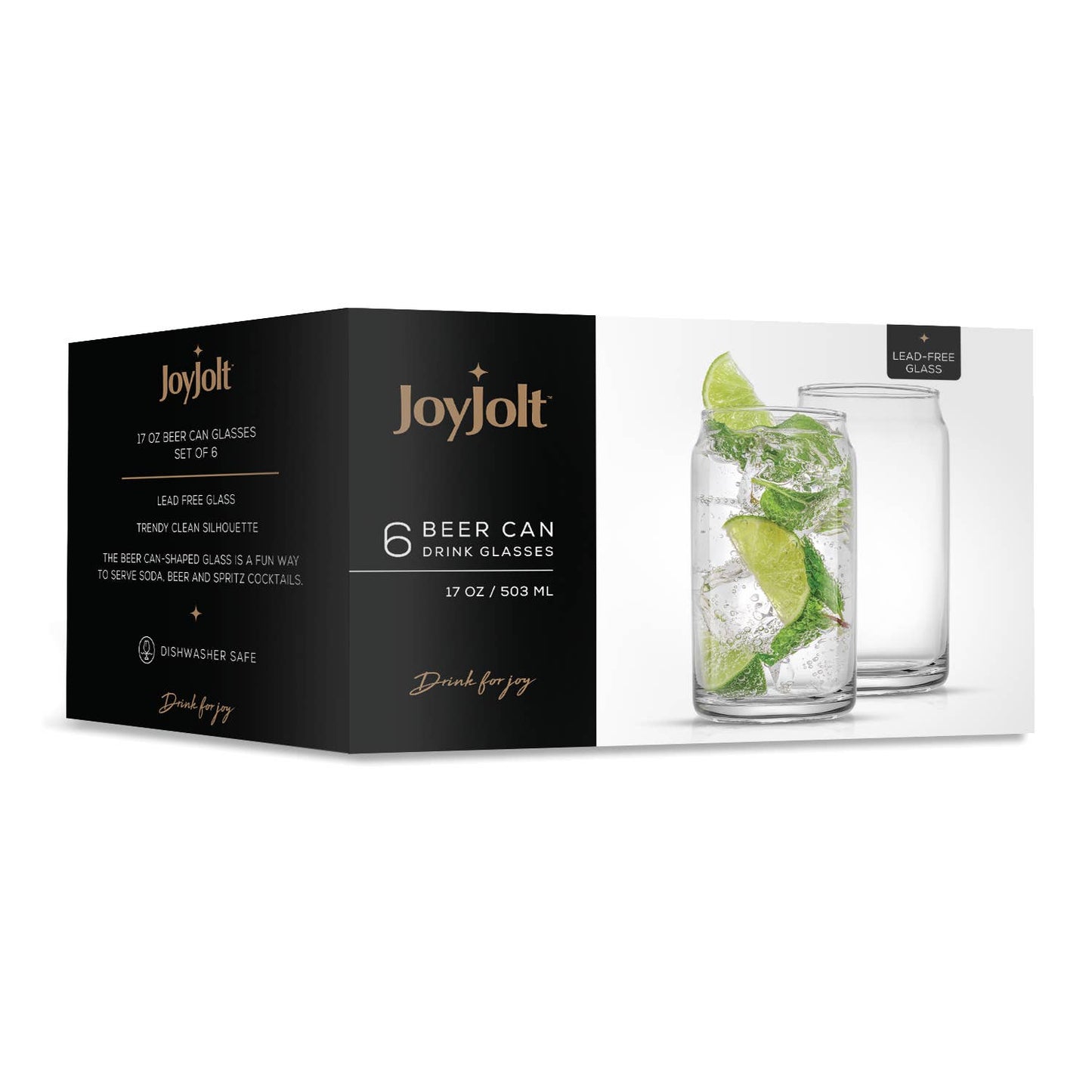JoyJolt - Classic Can Shaped Tumbler Drinking Glasses, Set of 2