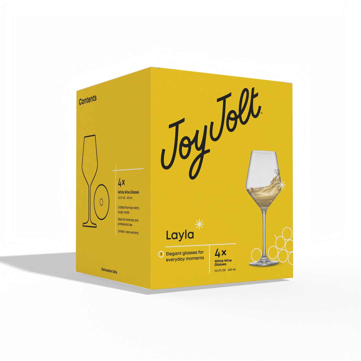 JoyJolt - Layla White Wine Glasses, 13.5 Oz Set of 4