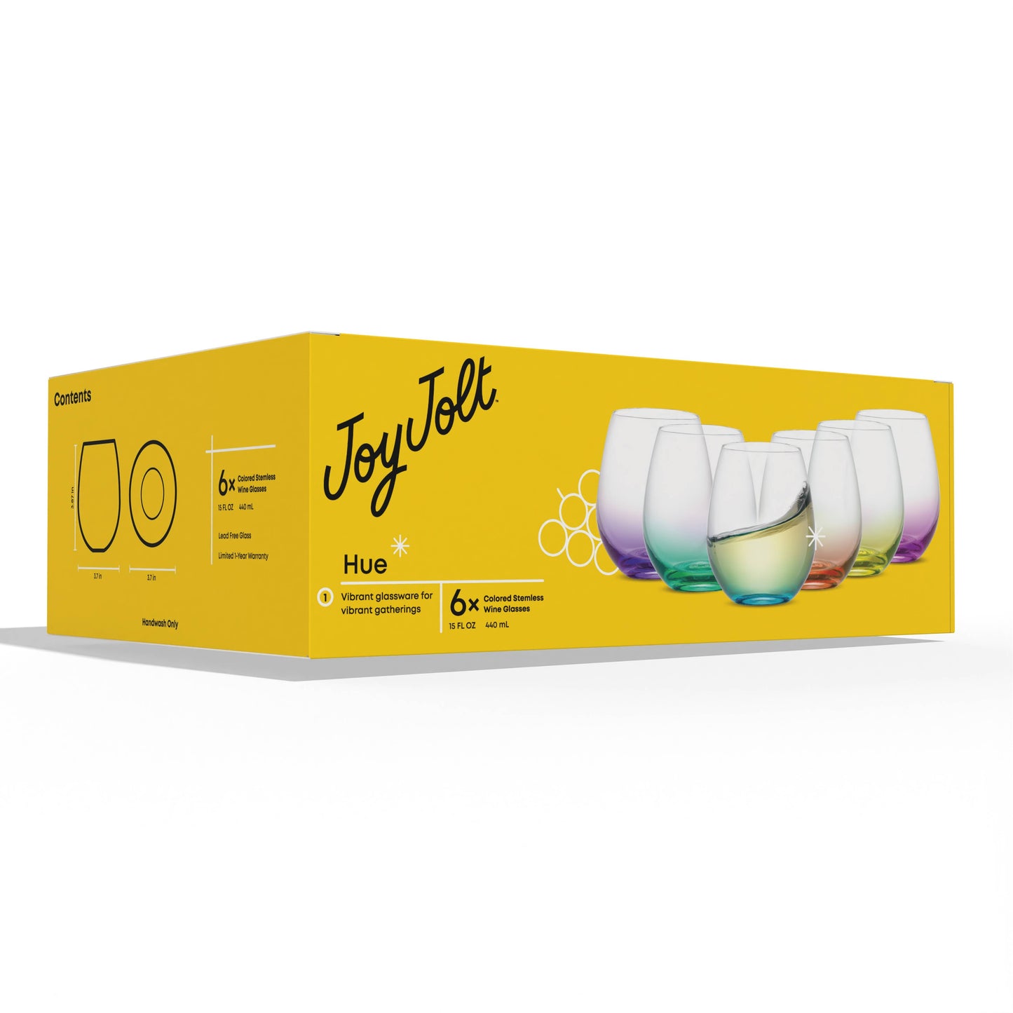 JoyJolt - Hue Colored Stemless Summer Wine Glasses, Outdoor Glasses
