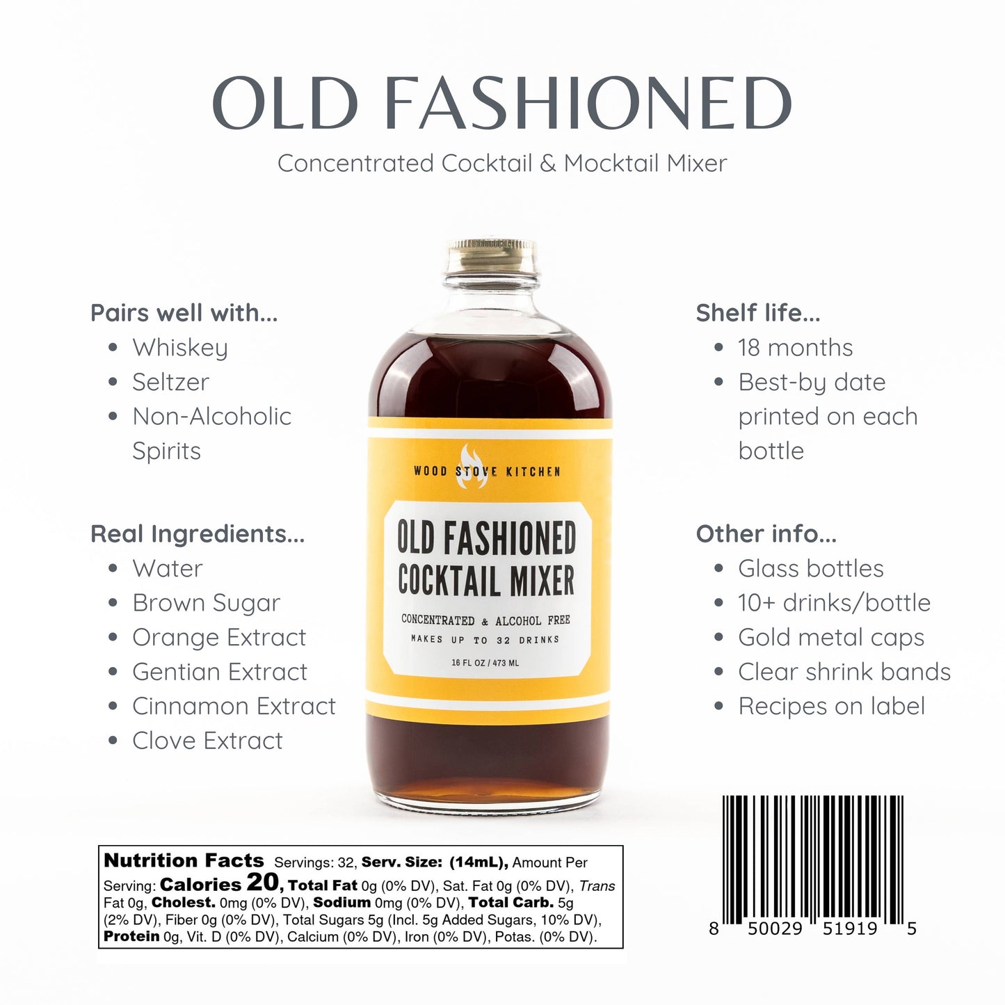 Old Fashioned Cocktail Syrup, 16 fl oz - for Cocktails
