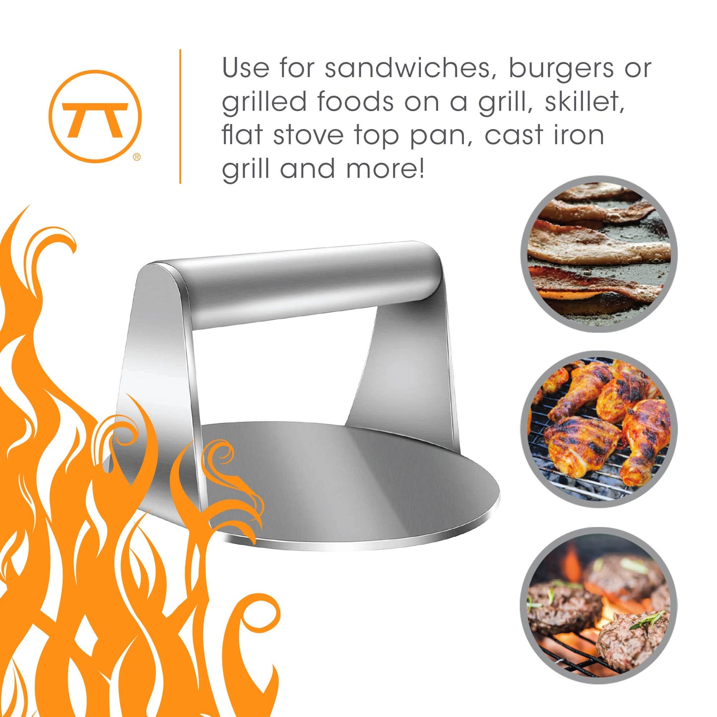 Fox Run Brands - Outset Stainless Steel Burger Smasher, 5.7” x 6” x 3.15”