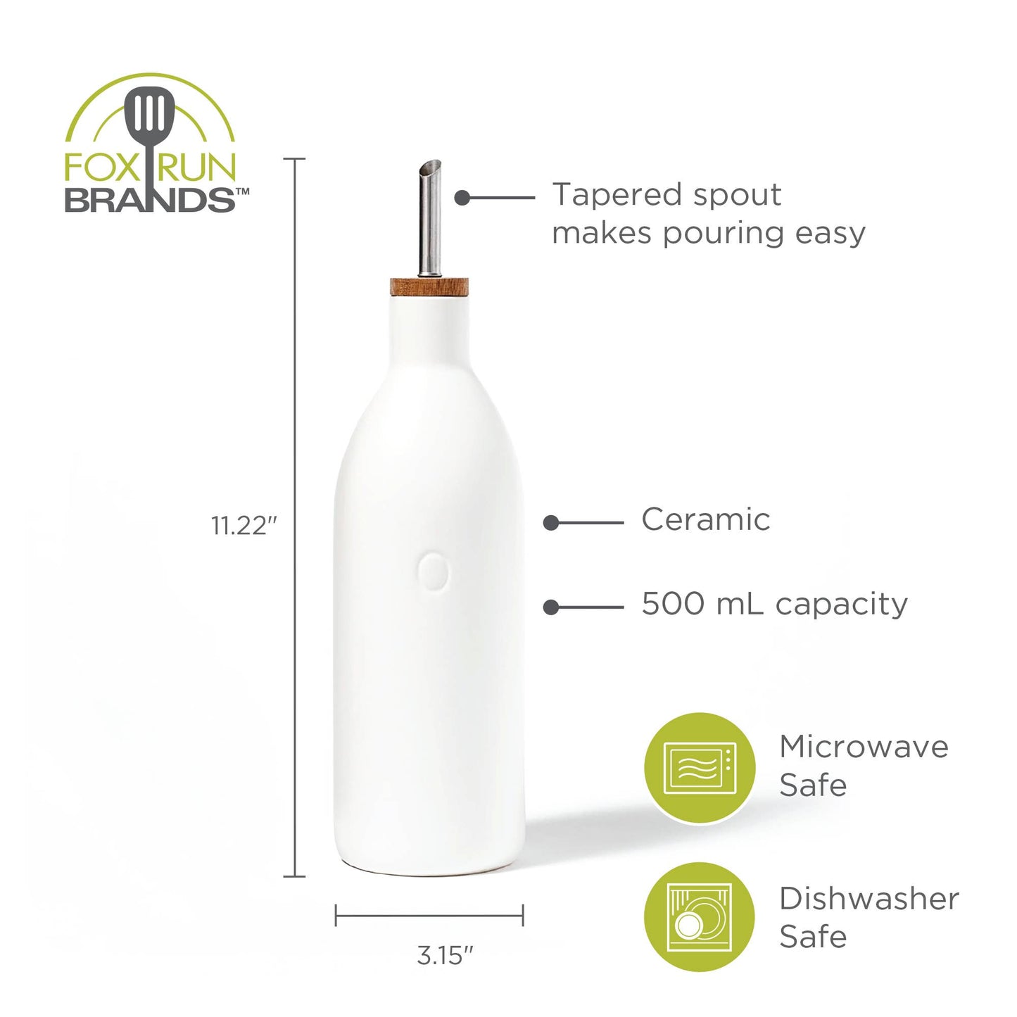 Fox Run White Ceramic Oil Bottle,17 oz Olive Oil Dispenser