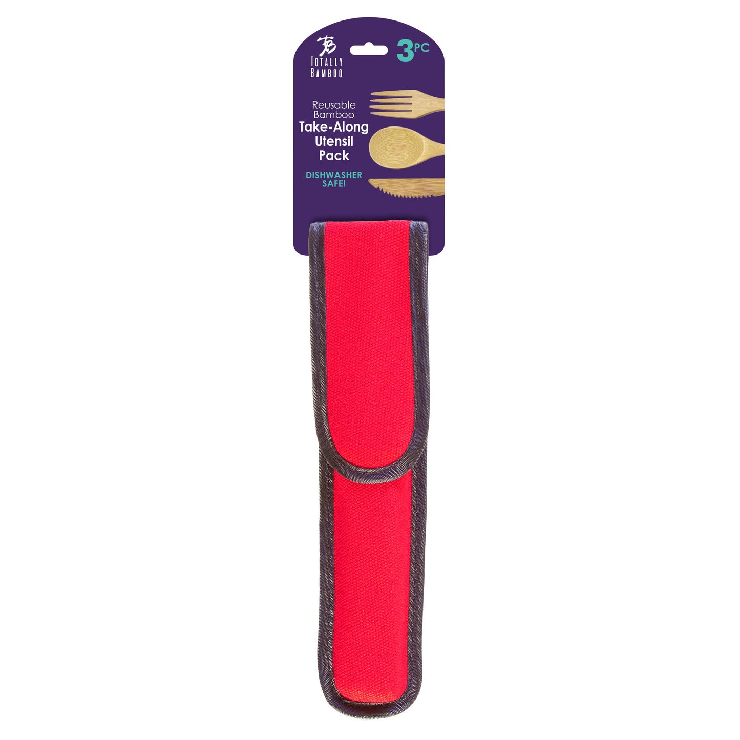 Reusable Bamboo Take-Along Utensil Set, Red