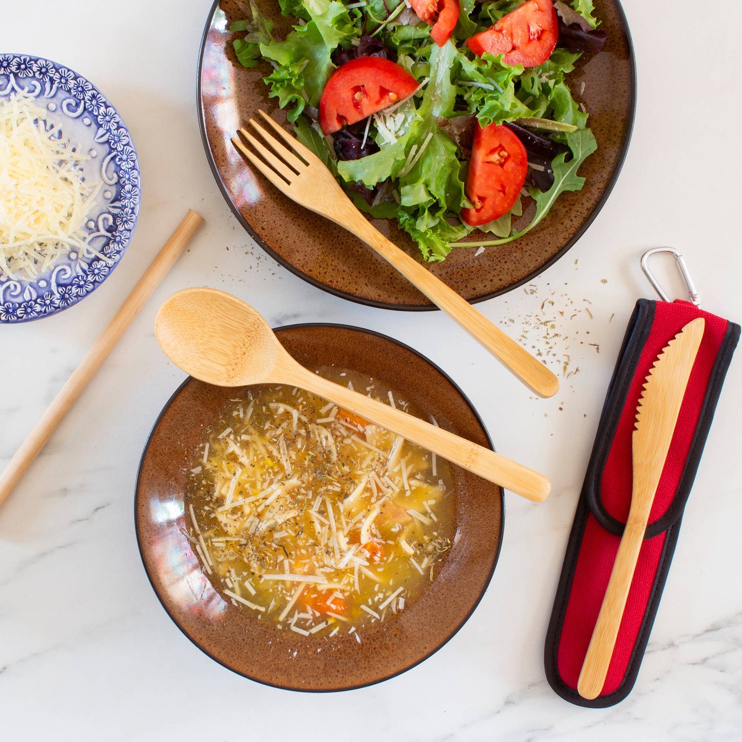 Reusable Bamboo Take-Along Utensil Set, Red