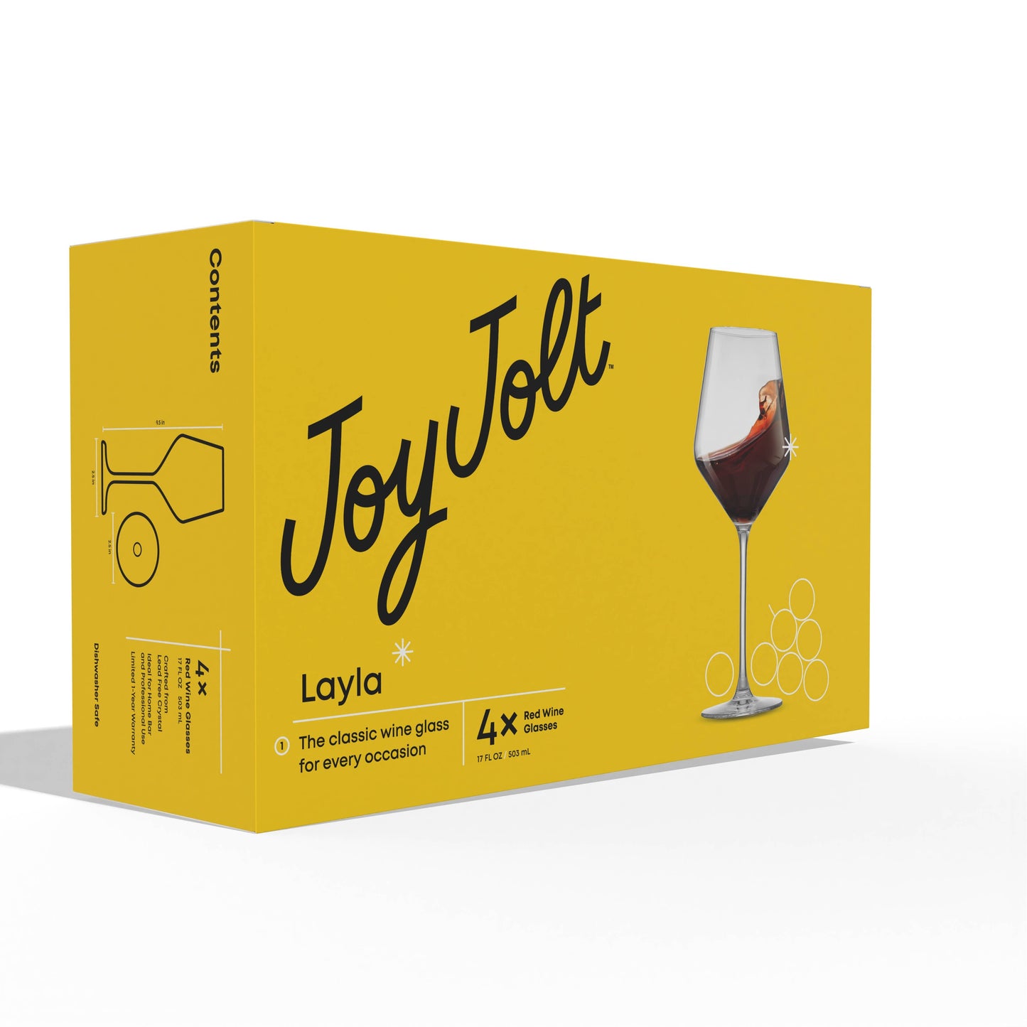 JoyJolt - Layla Crystal Stemmed Red Wine Glasses, 17 Oz Set of 2