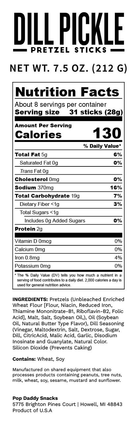 Pop Daddy Snacks - Seasoned Pretzels - 7.5oz - Dill Pickle