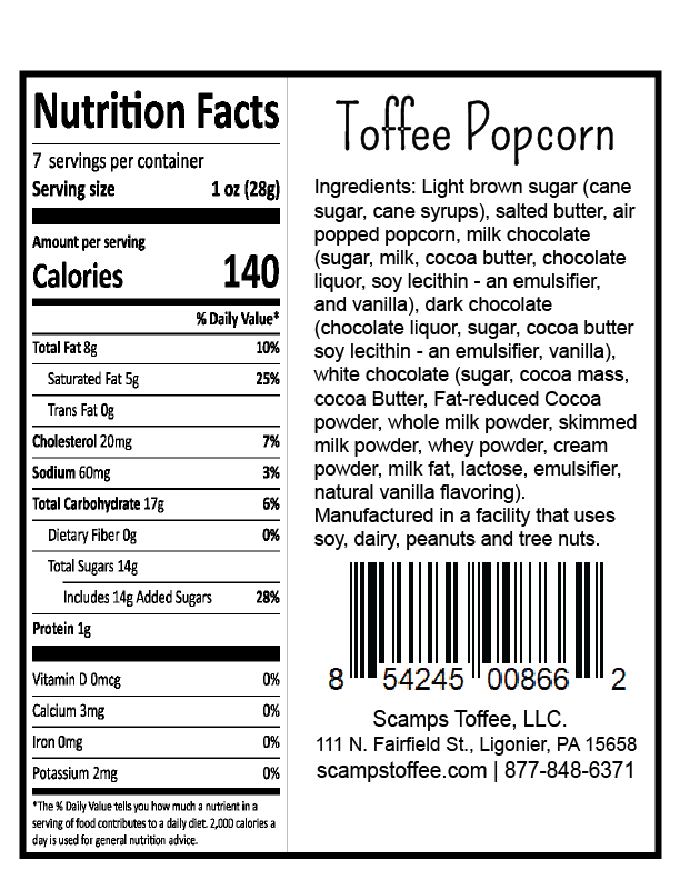 Scamps Toffee - 7oz Toffee Popcorn Bag