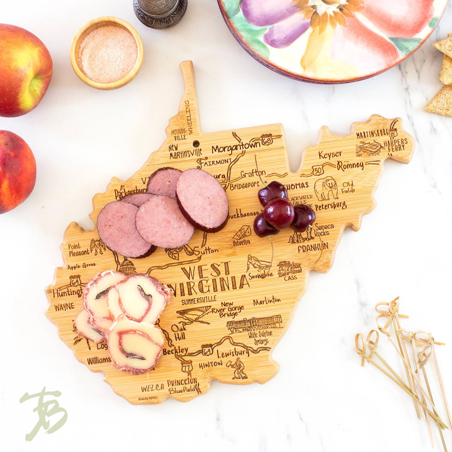 Destination West Virginia Cutting Board w/ Engraved Artwork
