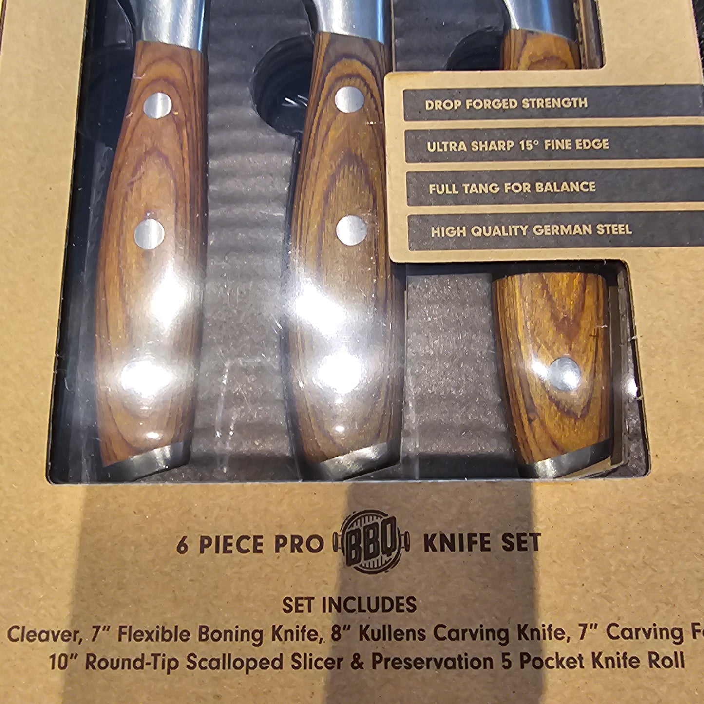 6 Piece Professional BBQ Knife Set includes 7" Cleaver