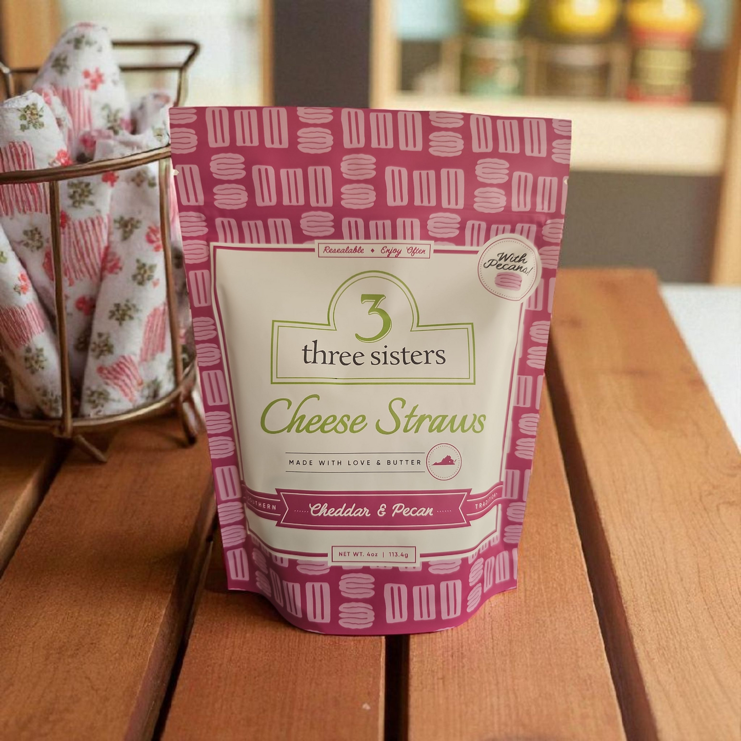 Three Sisters Pecan Cheddar Cheese Straws 4 oz