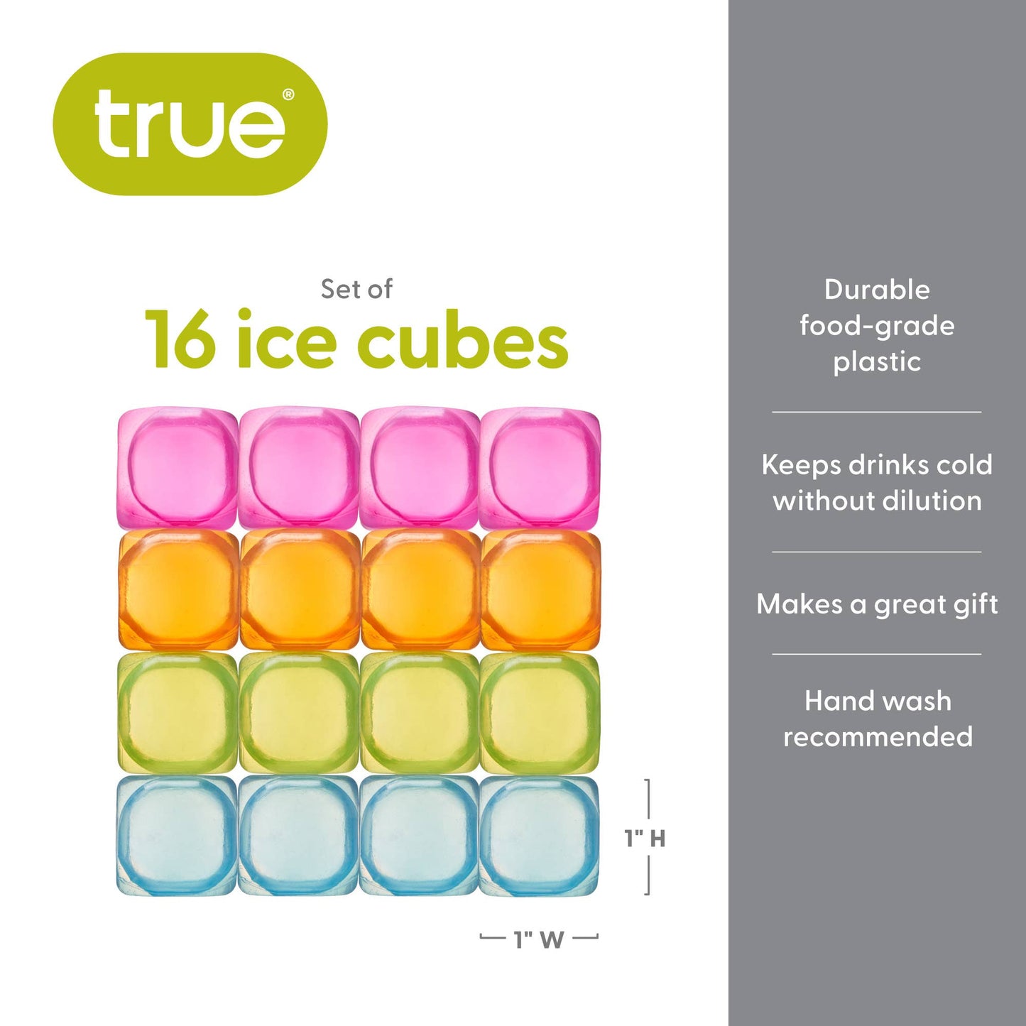 Chill Reusable Plastic Ice Cubes - Asst Colors - Pack of 16
