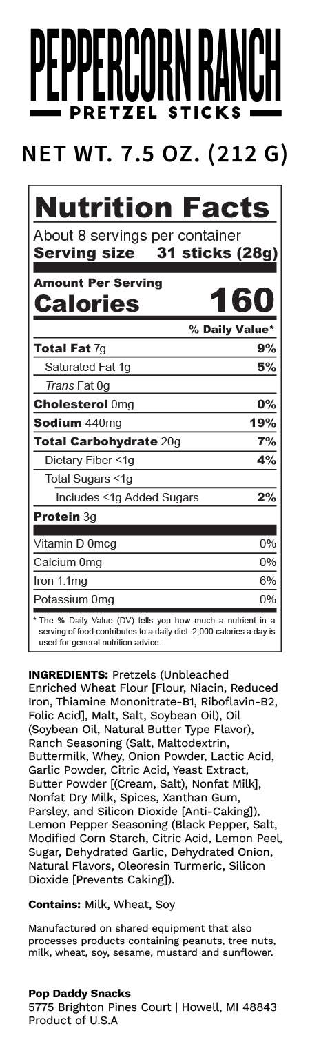 Pop Daddy Snacks - Seasoned Pretzels - 7.5oz - Peppercorn Ranch