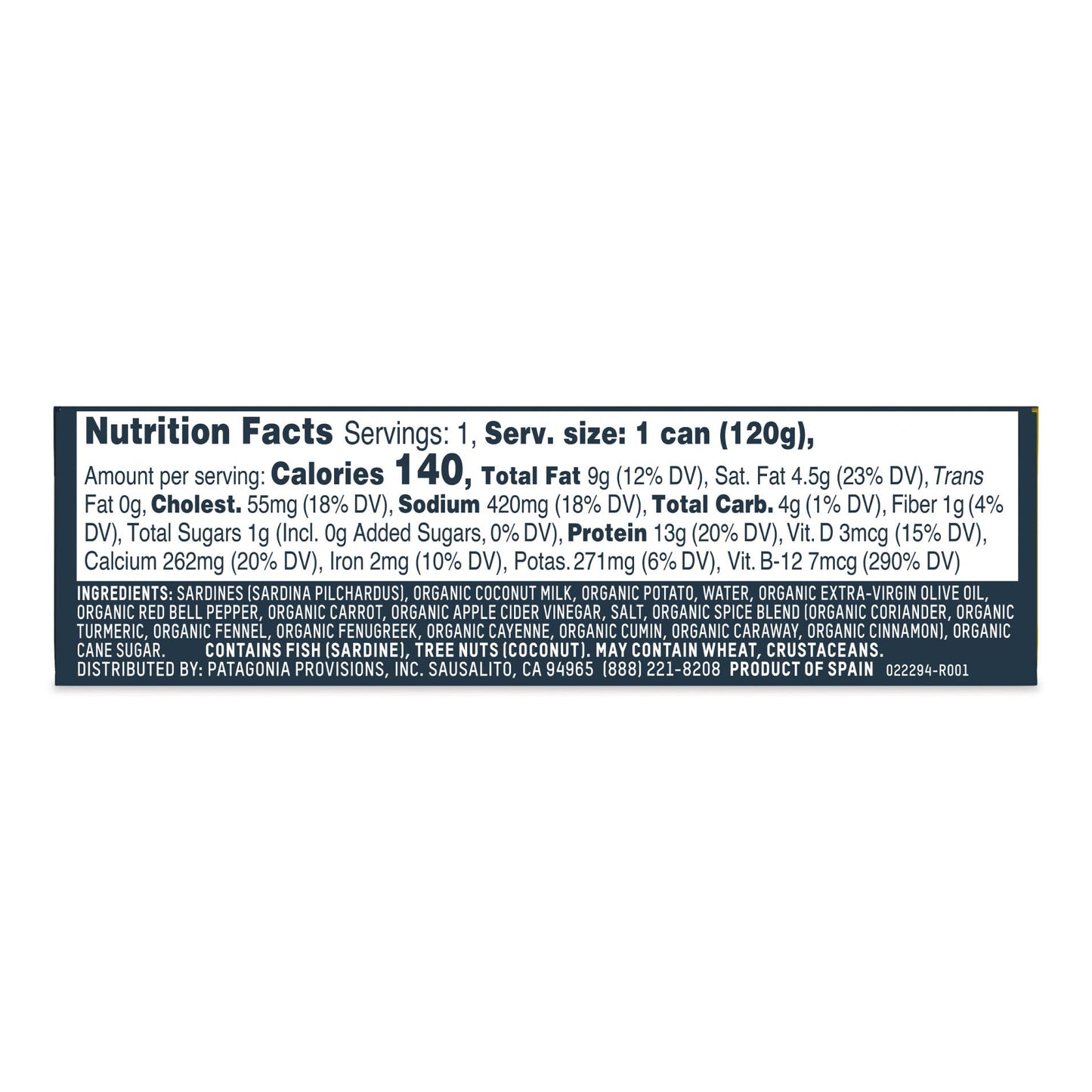Patagonia Provisions - Tinned Fish - Sardines in Coconut Curry Sauce