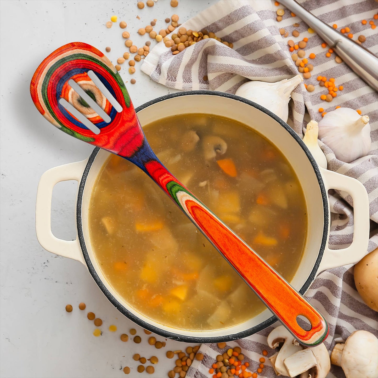 Totally Bamboo - Baltique® Marrakesh Colorful Wooden Slotted Spoon, 12.5"