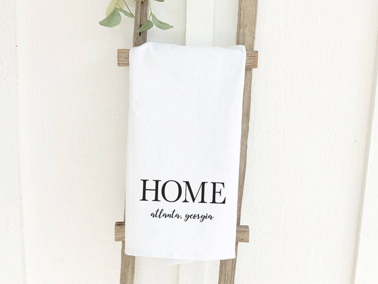 Home with City and State - Custom Cotton Tea Towel