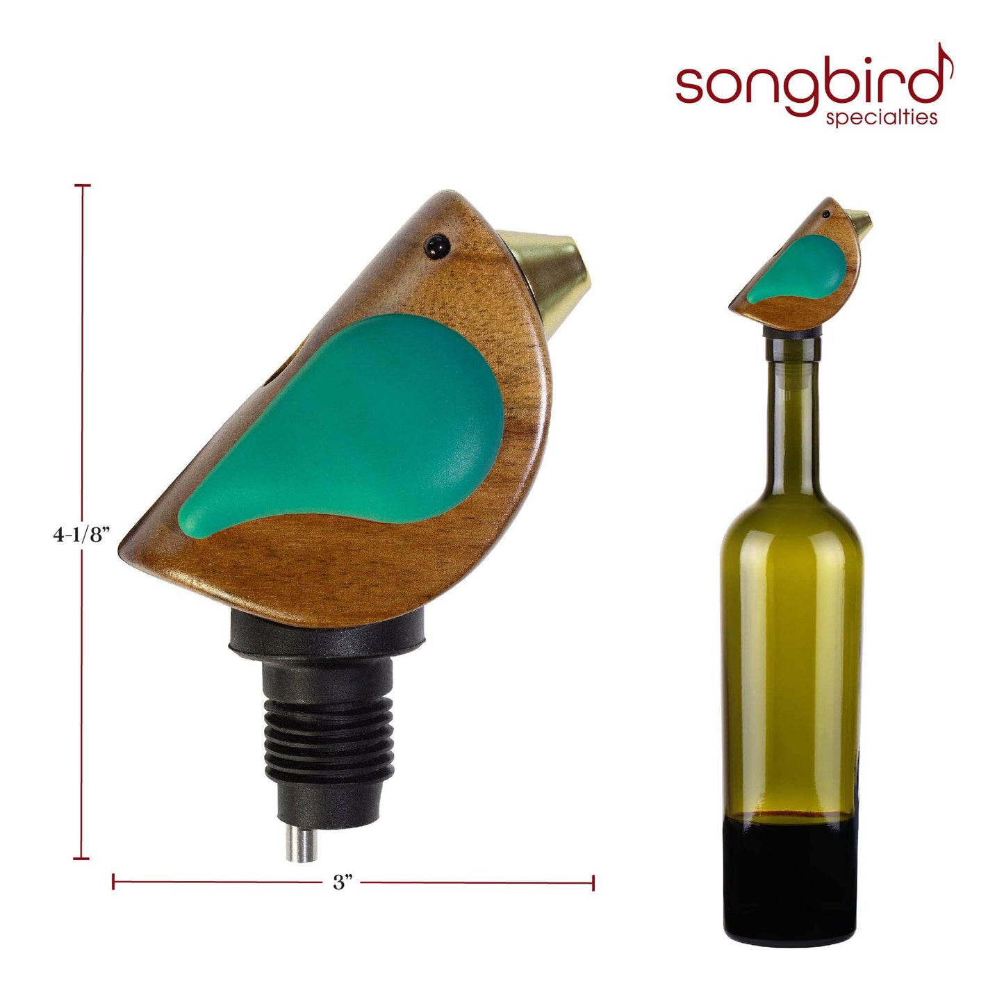Totally Bamboo - Songbird Specialties® "Singing" Wine Bottle Pourer Turquoise