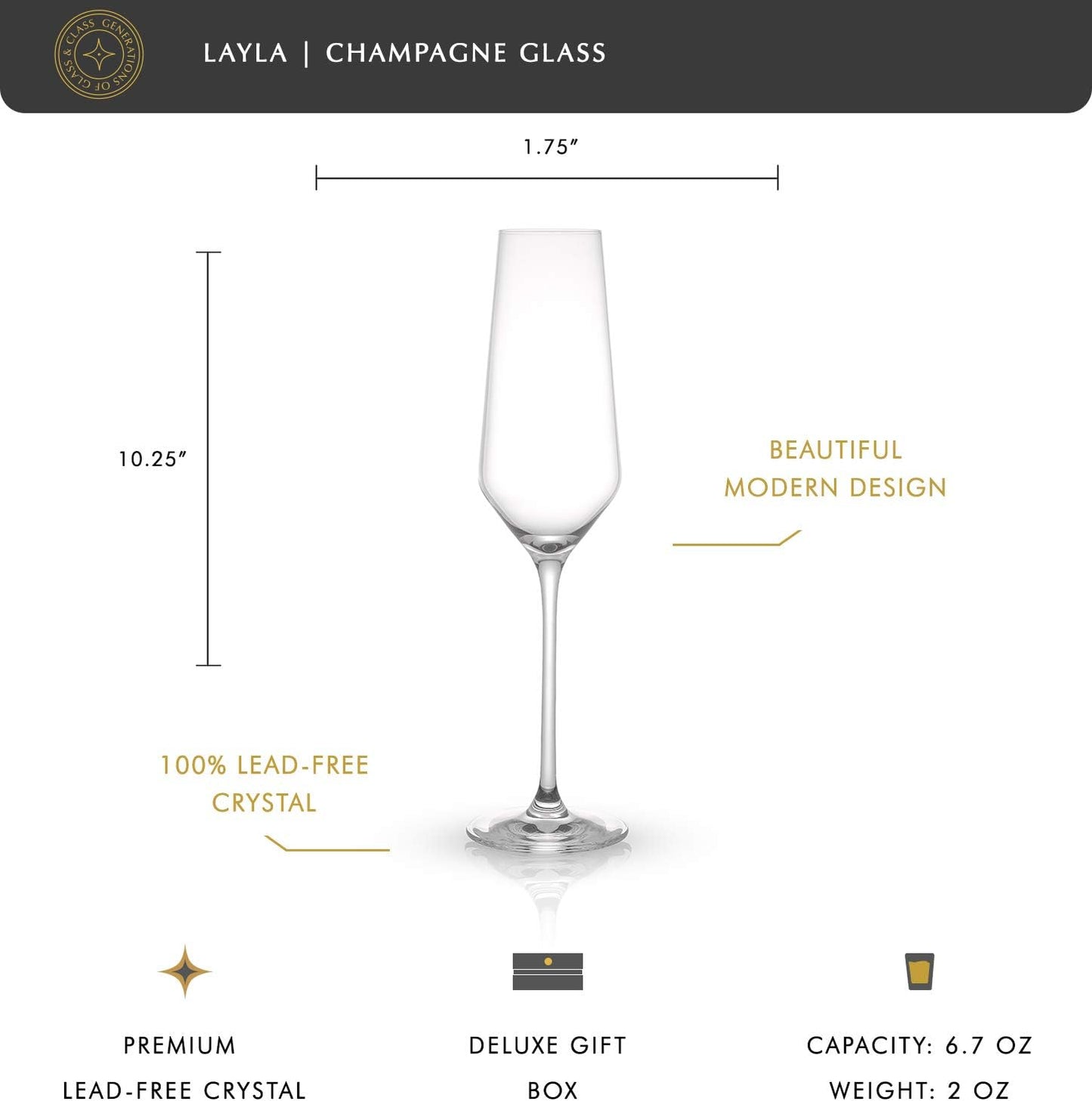 JoyJolt - Layla Champagne Glasses 6.7 Oz set of 2