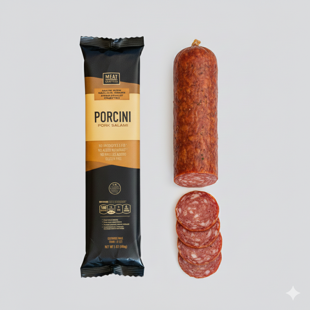 MeatCrafters Inc. - Cured Porcini Mushroom Pork Salami, Italian, 5oz x12