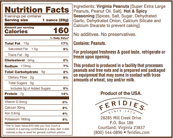 FERIDIES - 9 oz. Hot & Spicy Virginia Peanuts