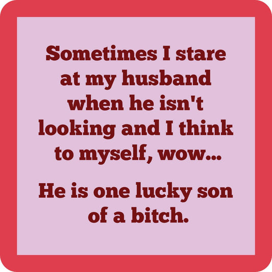 COASTER Lucky Son Of A Bitch | Funny Gift | Home Bar Decor