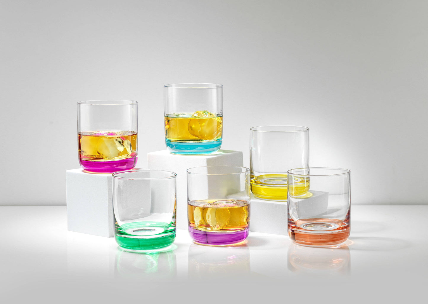JoyJolt - Hue Colored Whiskey Tumbler Glasses, Set of 6