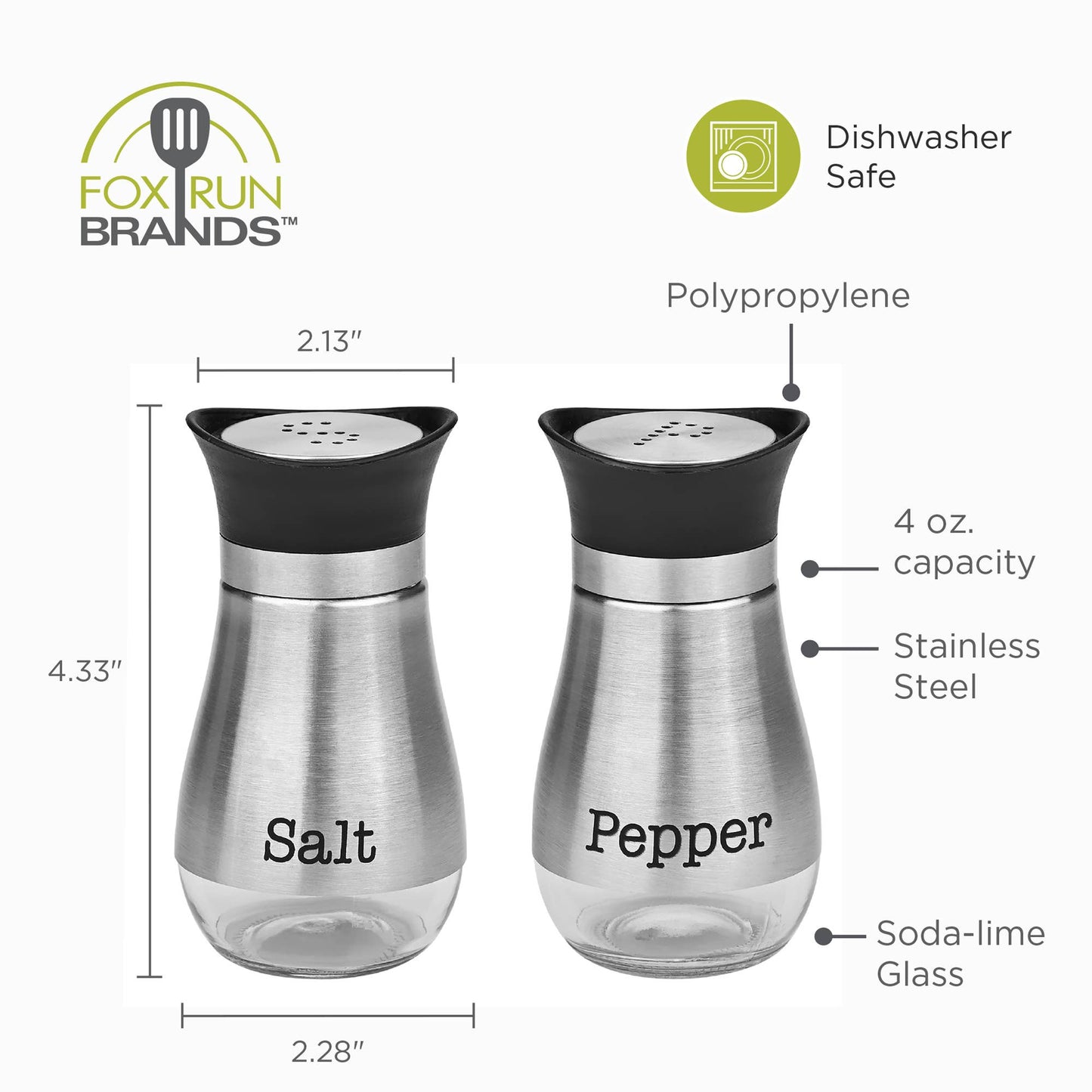 Fox Run Brands - Fox Run Modern Salt and Pepper Shakers, Set of 2, 4 Ounce