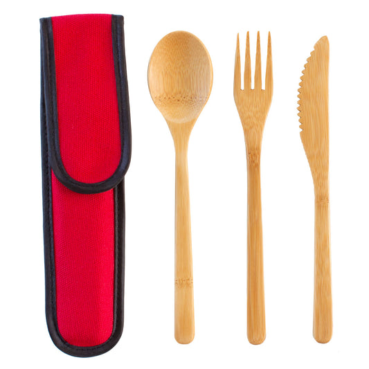 Reusable Bamboo Take-Along Utensil Set, Red
