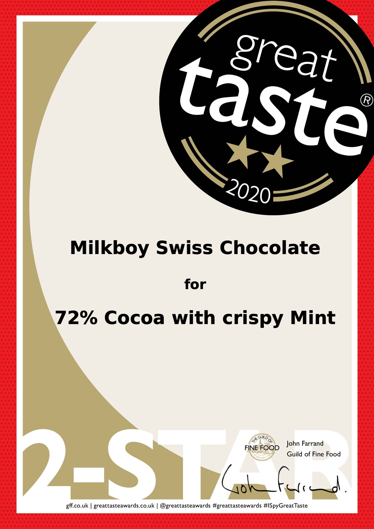 Milkboy Swiss Chocolates - 72% Cocoa with crispy Mint