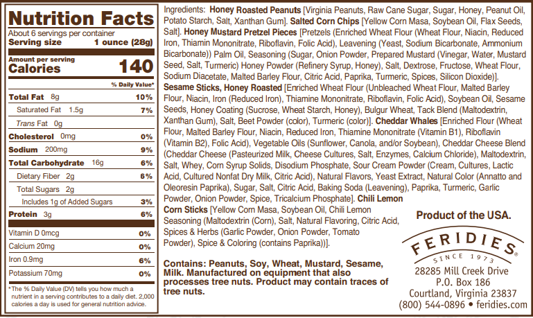 FERIDIES -  6oz 5 O'clock Crunch Snack Mix Honey Cheddar