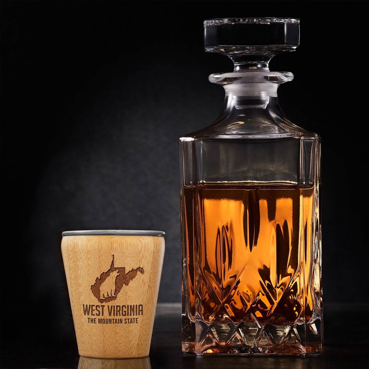 West Virginia Engraved Shot Glass, Bamboo & Stainless Steel