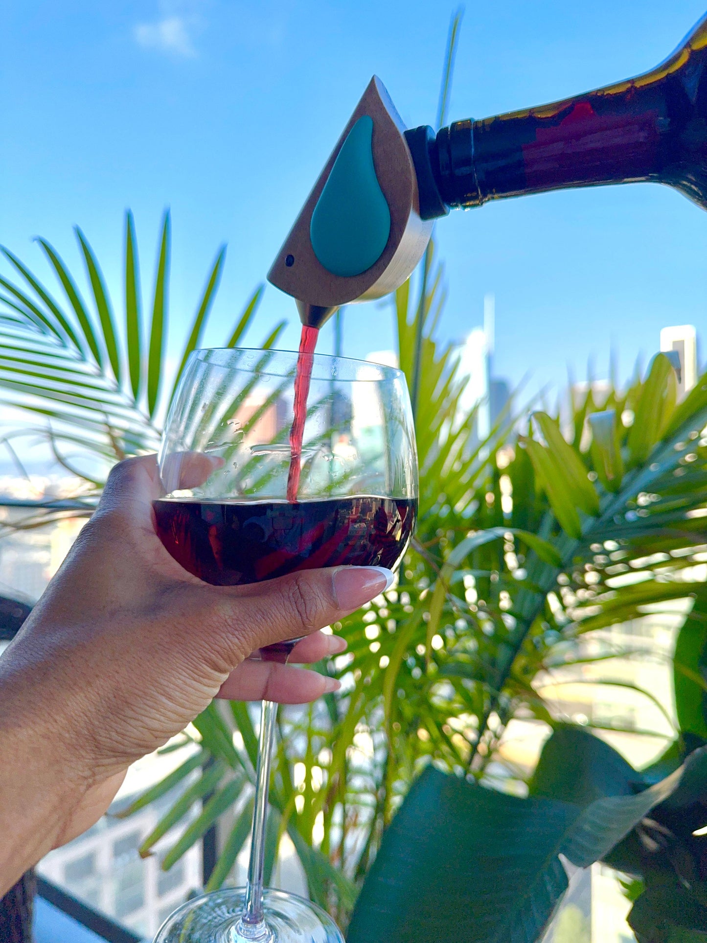 Totally Bamboo - Songbird Specialties® "Singing" Wine Bottle Pourer Turquoise