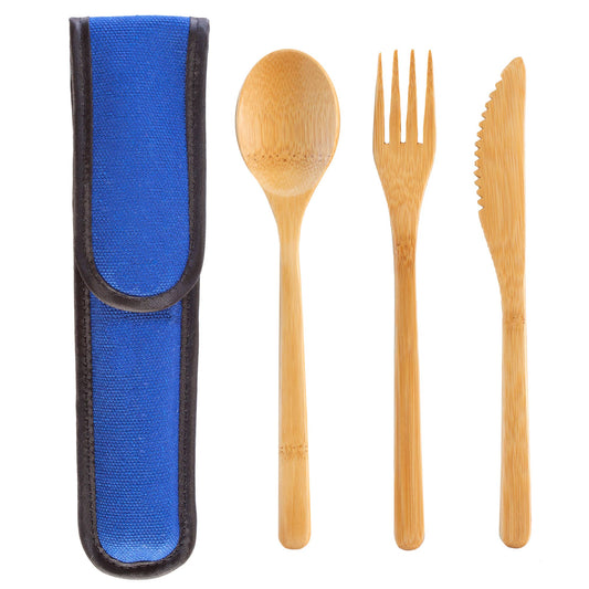 Reusable Bamboo Take-Along Utensil Set, Blue