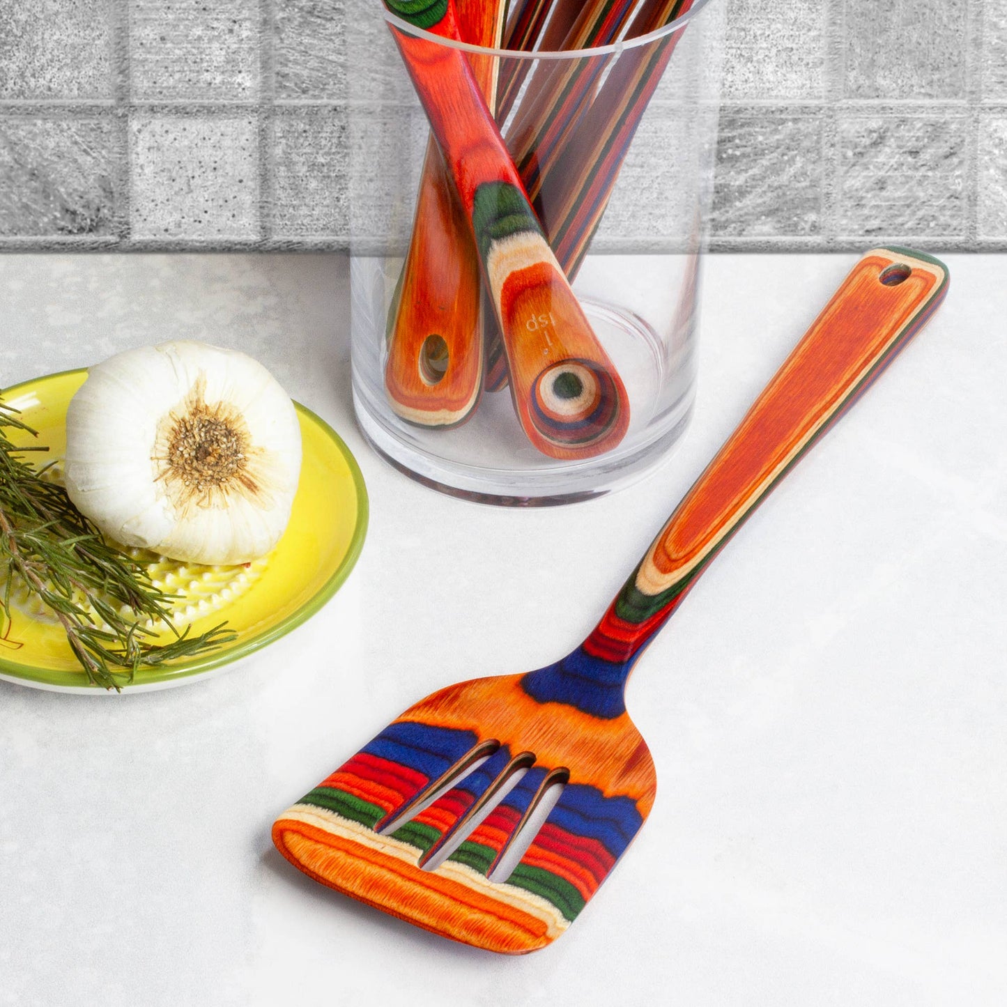 Totally Bamboo - Baltique® Marrakesh Colorful Wooden Slotted Spatula, 12.5"