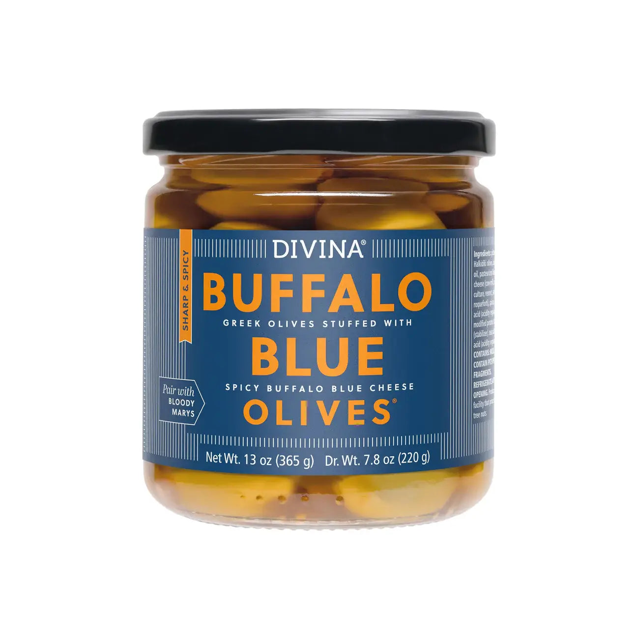 Buffalo Blue Stuffed Olives, Divina 13oz