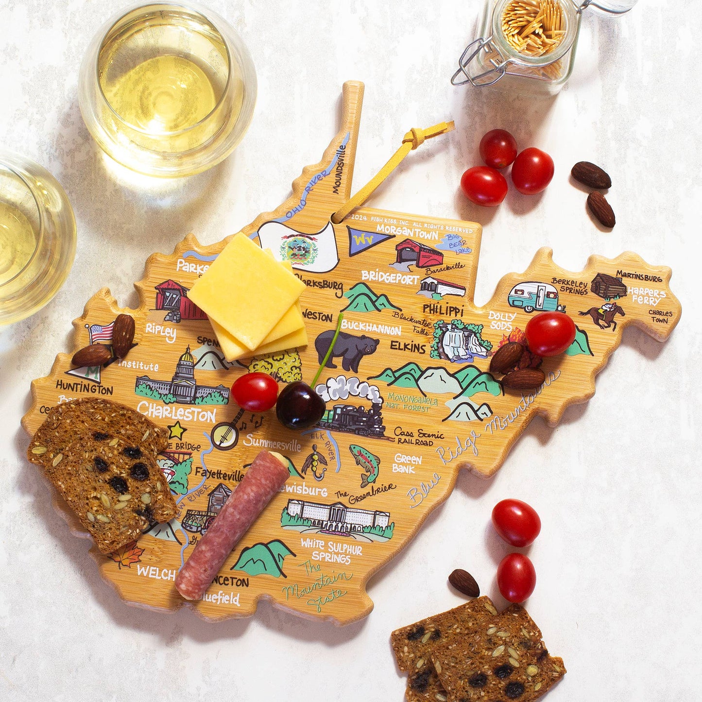 2 West Virginia Cutting Board with Artwork by Fish Kiss™
