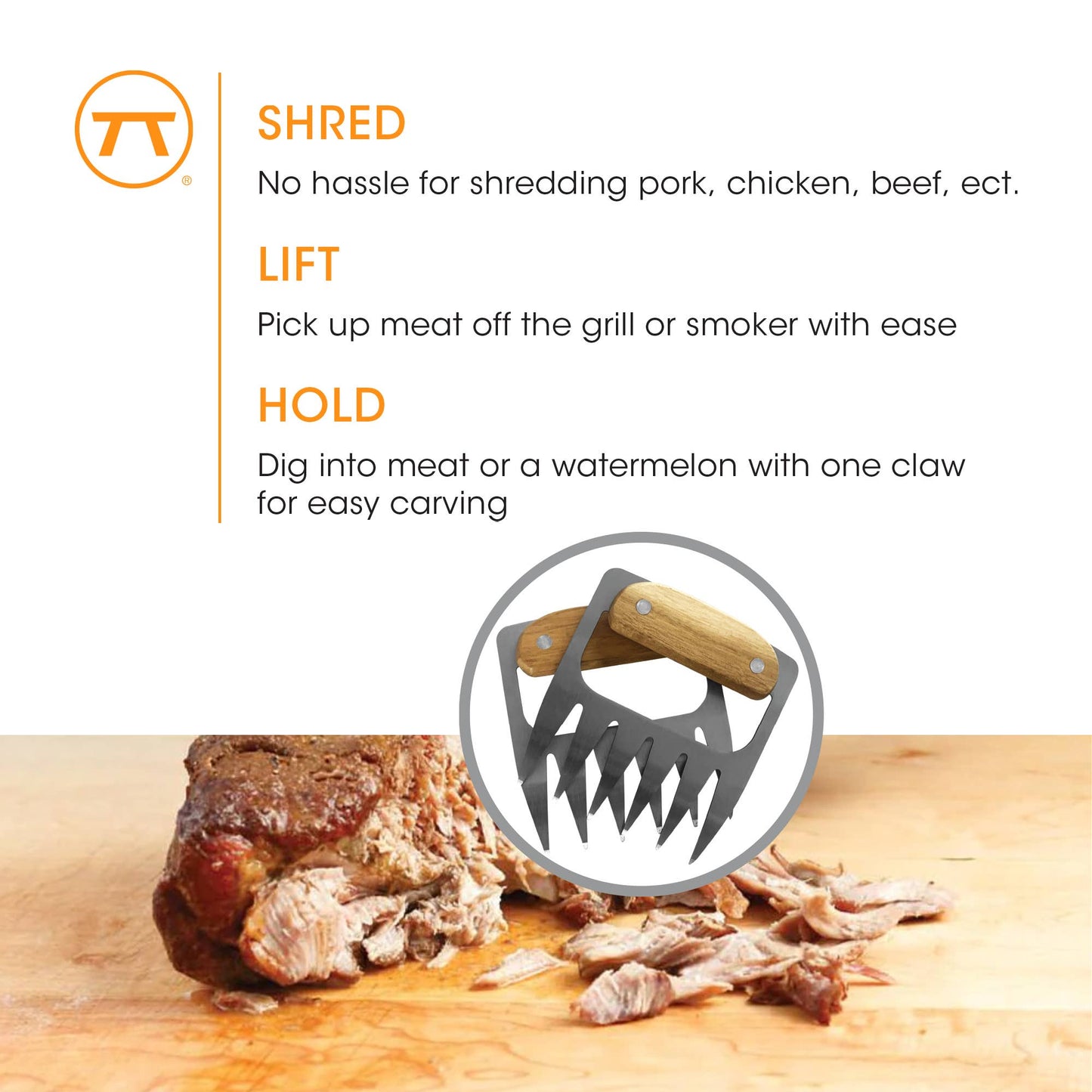 Fox Run Brands - Outset Stainless Steel Meat Shredding Bear Claws,4.4" x 4.2"