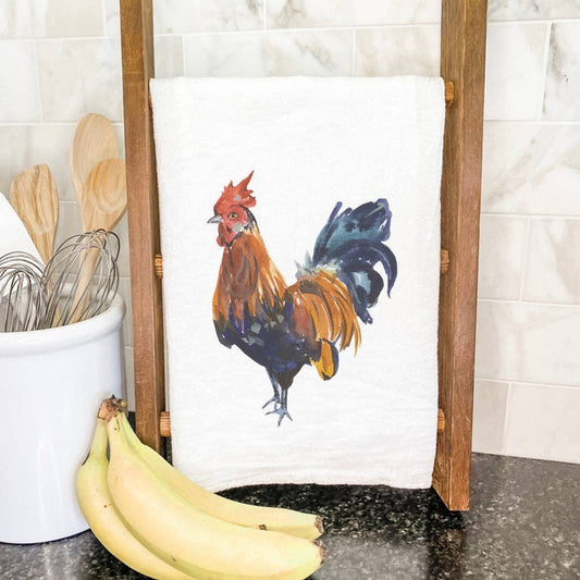Indigo Tangerine - Watercolor Rooster - Cotton Tea Towel