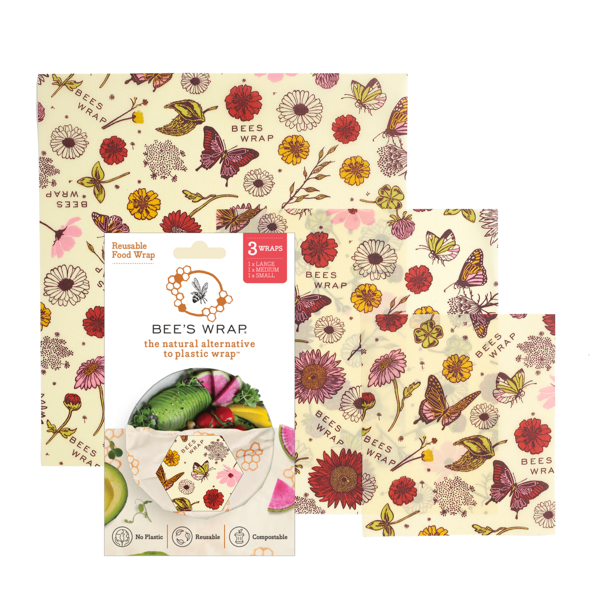 Bee's Wrap - Bees Wrap Reusable Beeswax Food Wraps 3 Pack - Meadow Magic