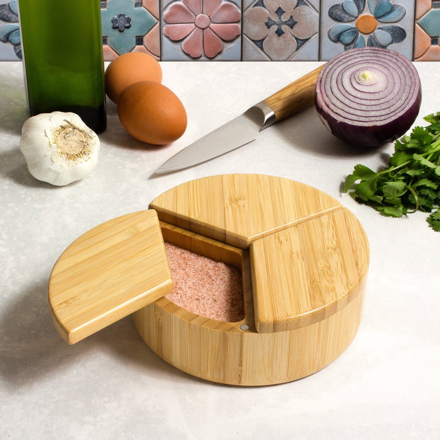 Totally Bamboo - Trio Salt Cellar Storage Box with Swivel Lids