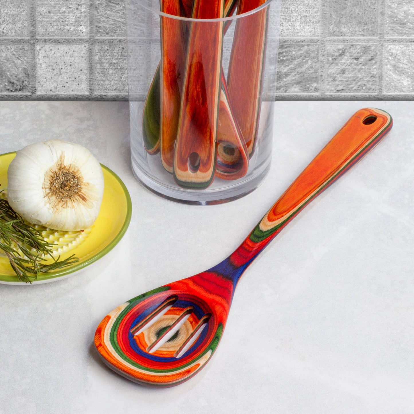 Totally Bamboo - Baltique® Marrakesh Colorful Wooden Slotted Spoon, 12.5"