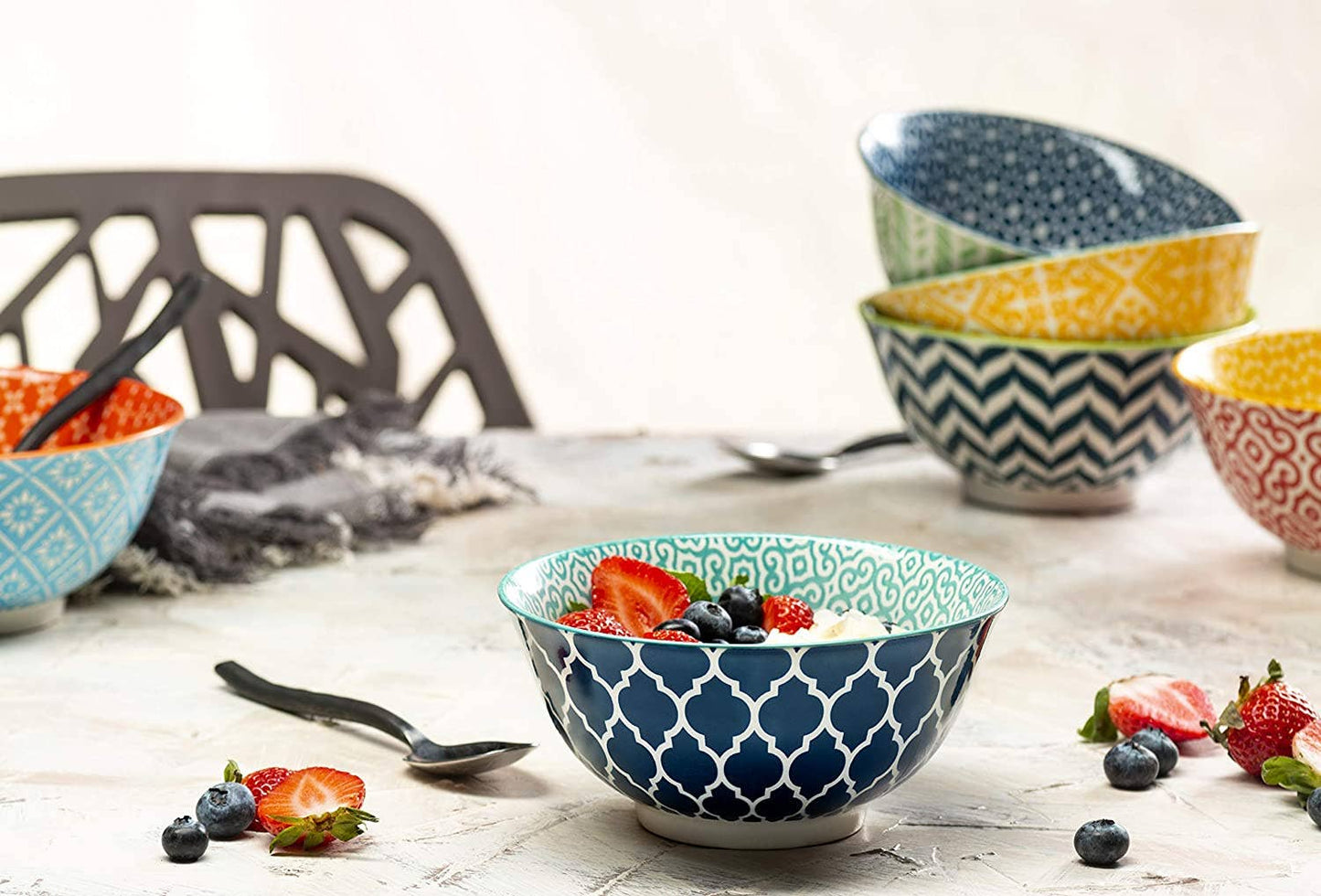 Kook Geometric Cereal Bowls, 18 oz, Set of 6