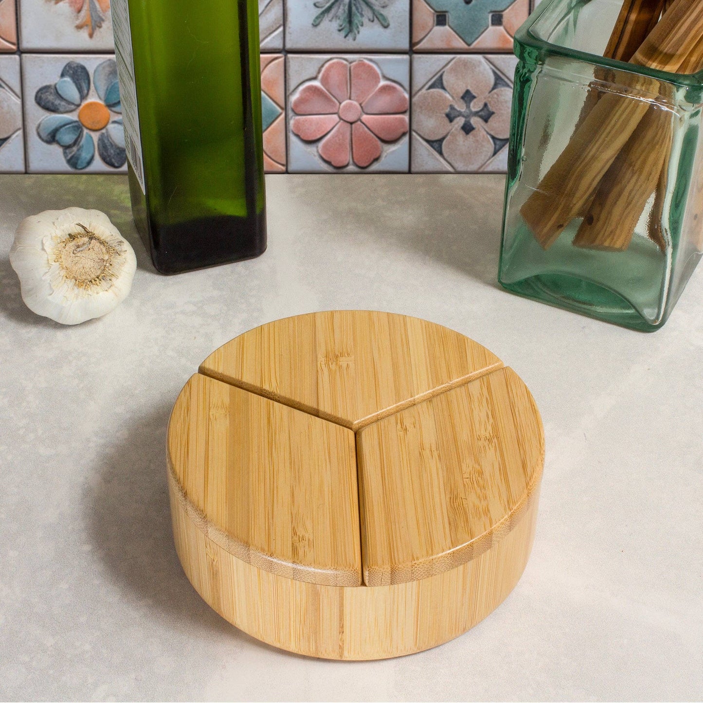 Totally Bamboo - Trio Salt Cellar Storage Box with Swivel Lids