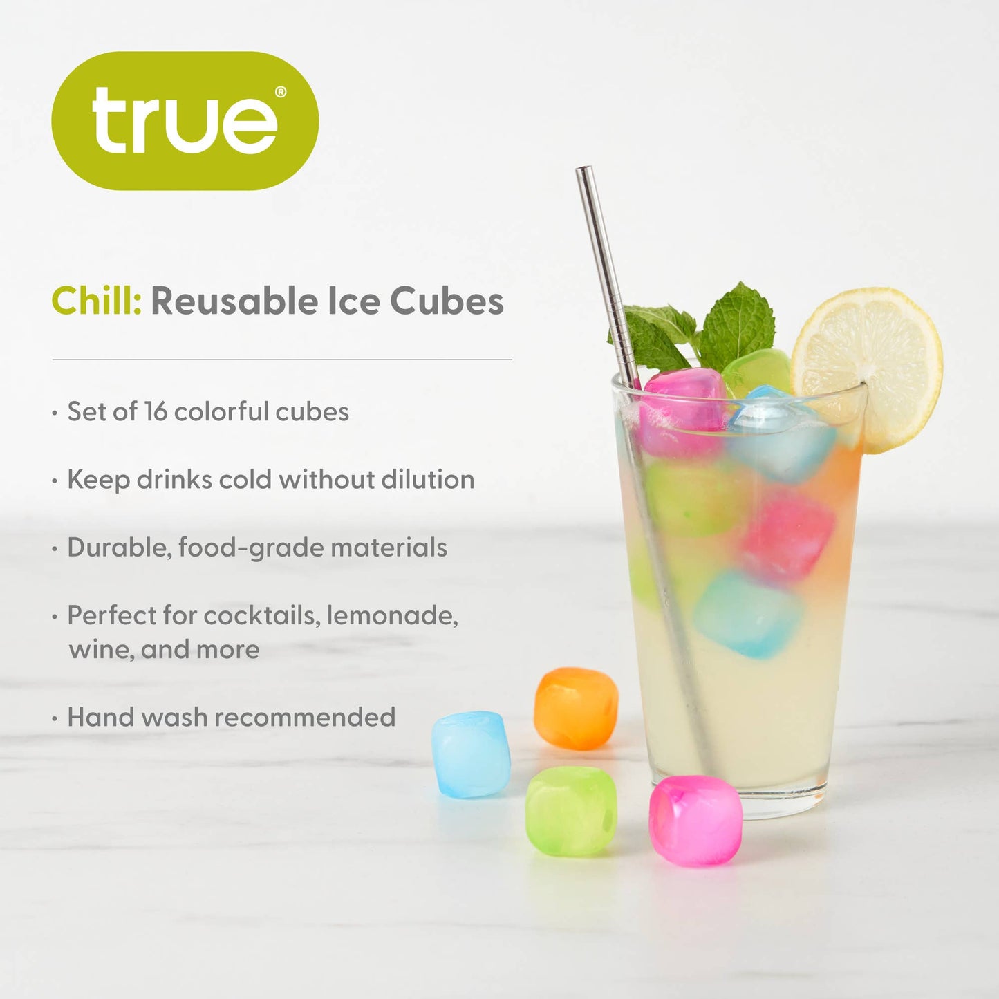 Chill Reusable Plastic Ice Cubes - Asst Colors - Pack of 16