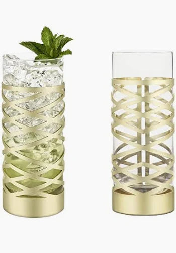 Viski Gold & Crystal Patterned Highball Glasses